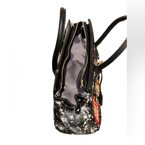 Black Splatter Vegan Leather Handbag w/ Rock N’ Roll Patches - Picture 11 of 11